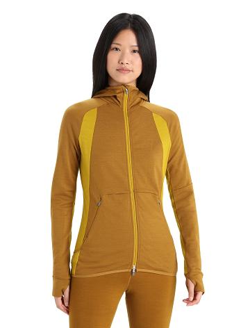 Clove / Silent Gold Women's Icebreaker ZoneKnit™ Merino Long Sleeve Zip Hoodie | USA 1673UZGT